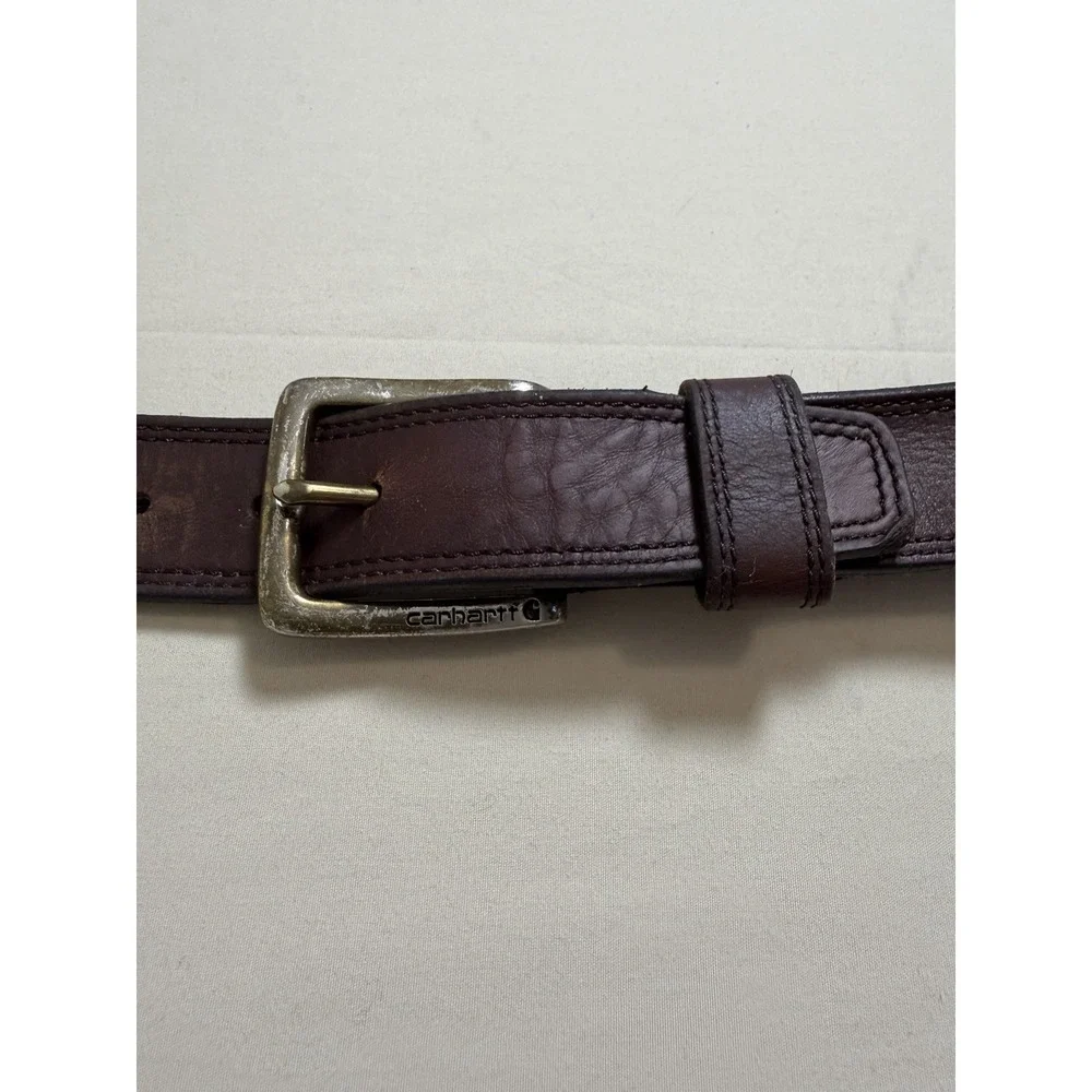 Carhartt Men's Dark Brown Genuine Top Grain Saddle Leather Work Belt Size 42-48